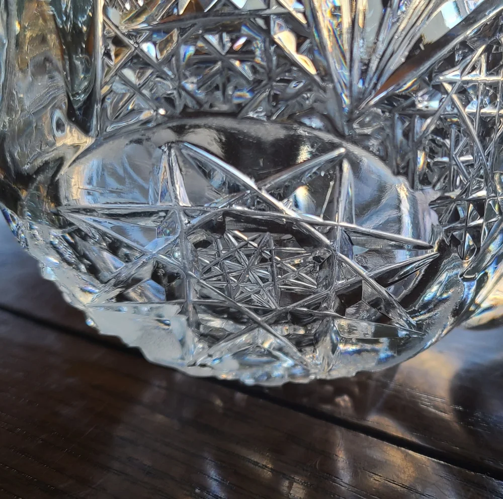 American Brilliant  cut glass sawtooth etched flower creamer & sugar bowl